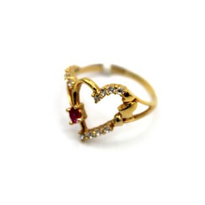 Open Heart Red & White Stone Accent Ring– 14KT Size 7