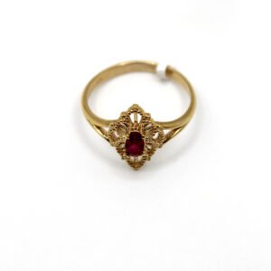 Vintage Inspired Red Stone Cluster Ring – 10KT Gold, Size 6.5