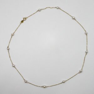 Gold Pearl Station Necklace  – 14KT Gold