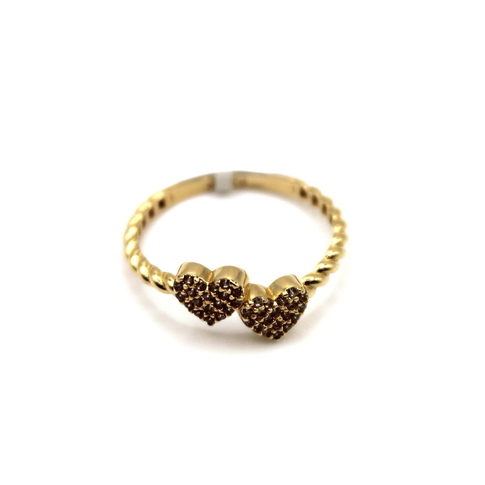 Double Heart Ring with Twisted Band - 14kt Gold