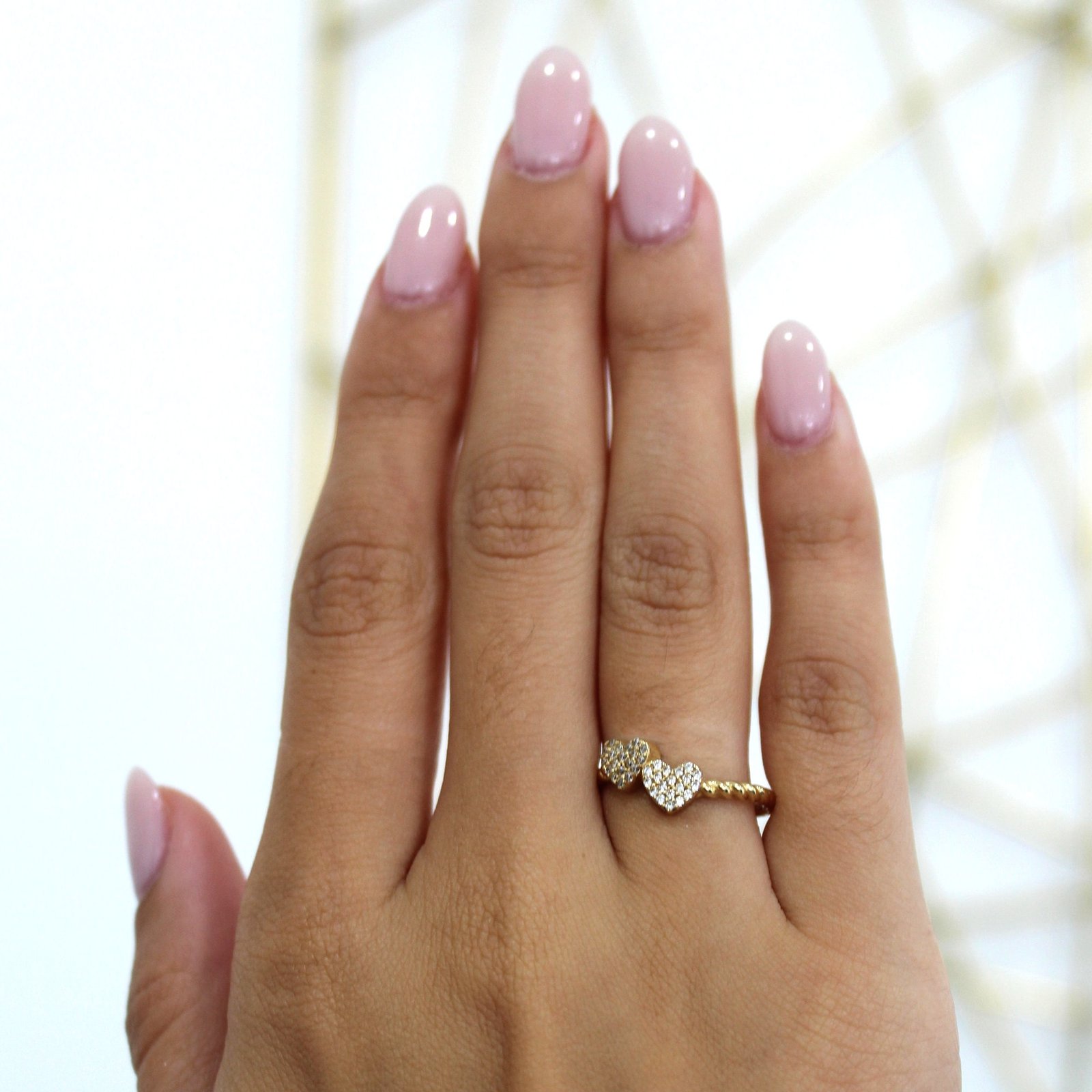 Double Heart Ring with Twisted Band - 14kt Gold - Image 5