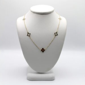 Clover Motif Station Chain Necklace with Color Inlay – 10KT Gold Women’s