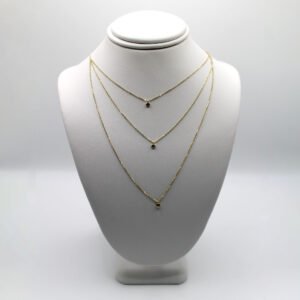 Triple-Layer Station Necklace with Color Stones – 10KT Gold Women’s