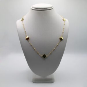 Pyramid Stud Geometric Station Necklace with Color Inlay – 14KT Gold Women’s