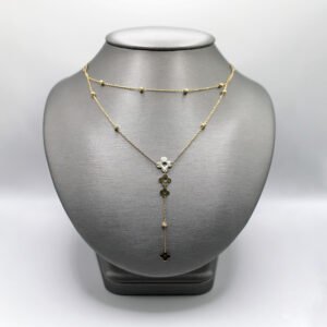 Layered Beaded Chain and Clover Lariat Necklace – 14KT Gold Women’s