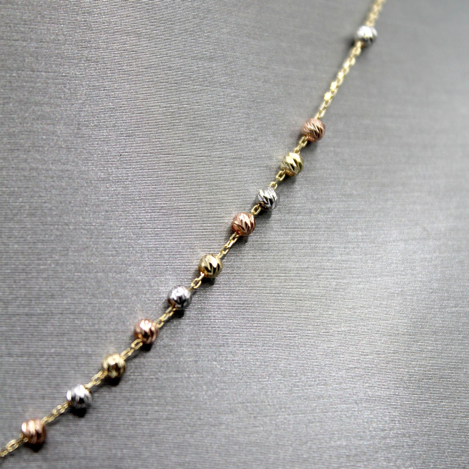 Tri-Color Gold Beaded Rosary Lariat Necklace – 14KT Gold - Image 3