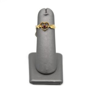 Heart Ring with Red Stone Accent – 14KT, Size 5.5