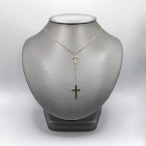 Minimalist Double Cross Lariat Drop Necklace – 14KT Gold Women’s