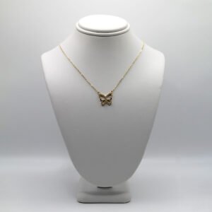 Pave Color Stone Butterfly Pendant Necklace – 14KT Gold Women’s