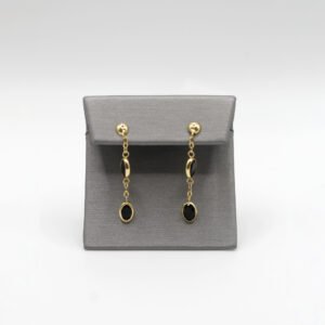 Black Oval Stone Dangle Earrings – 10KT Gold