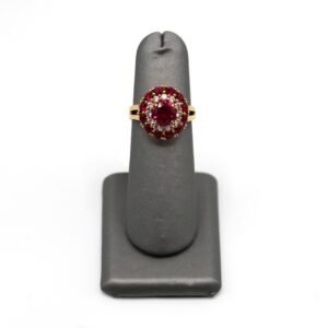 Red and White Stone Halo Ring – 10KT, Size 6 3/4