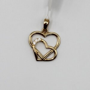 Interlocking Double Heart Pendant with White Stone Accents – 14KT Gold