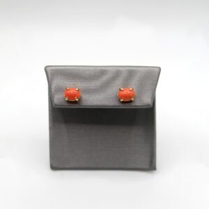 Vibrant Coral Stone Stud Earrings – 14KT Gold