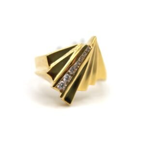 Geometric Fan Ring with Stones – 10KT, Size 7