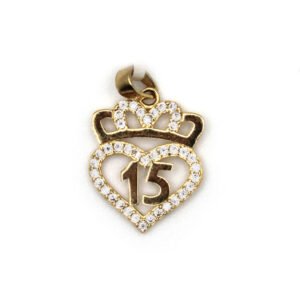 Quinceañera Heart & Crown Pendant – 14KT Gold