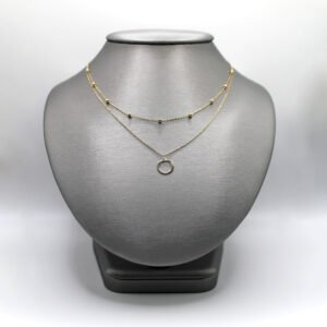 Layered Beaded Chain and Circle Pendant Necklace – 14KT Gold Women’s