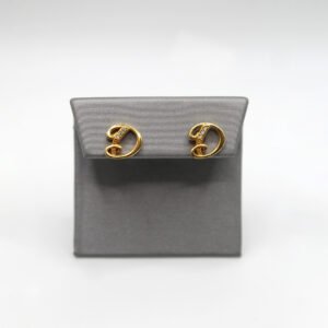 Cursive Initial 'D' Stud Earrings with Zirconia – 10KT Gold