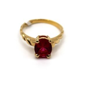 Oval Red Stone Solitaire Ring – 10KT , Size 6.5