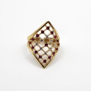 Lattice Design with Ruby and Stone Accents Ring– 10KT, Size 7