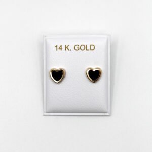 Black Enamel Heart Stud Earrings – 14KT Gold