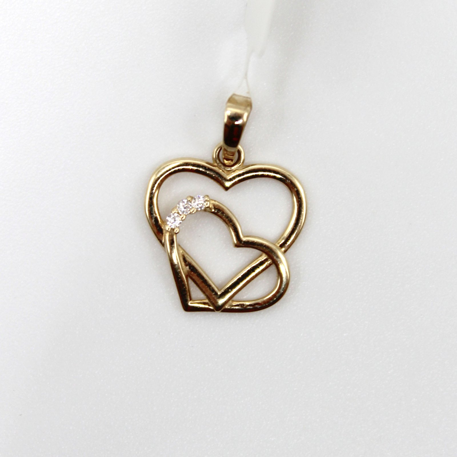 Interlocking Double Heart Pendant with White Stone Accents – 14KT Gold - Image 2