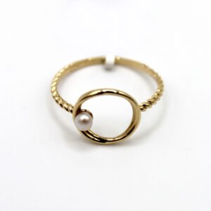 Twisted Band Circle Ring with Pearl – 14KT Gold Women’s, Size 7.5