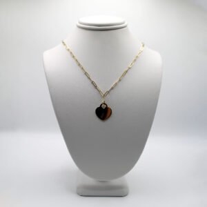 Paperclip Chain Necklace with Color Inlay Heart Pendant – 10KT Gold Women’s