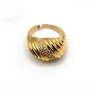 Fluted Dome Ring with Zirconia Pave – 10KT Gold, Size 6 1/4