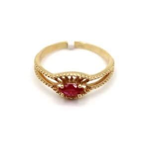 Red Stone Ring with Textured Band– 14KT, Size 6.5