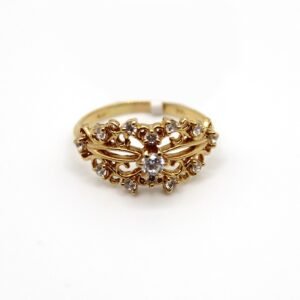 Gold Filigree Ring with Clustered Clear Stones – 14KT, Size 6