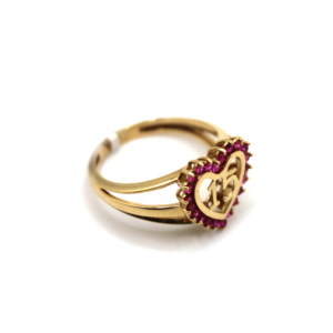 Quinceañera Heart Ring with Pink Stones - 14kt Gold , Size 7