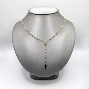 Tri-Color Gold Beaded Rosary Lariat Necklace – 14KT Gold