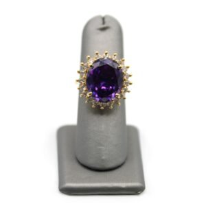 Oval Purple Stone Halo Ring – 10KT, Size 7 1/4