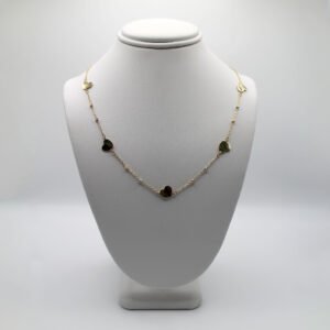 Heart Station Chain Necklace with Tri-Color Accents – 14KT Gold Women’s