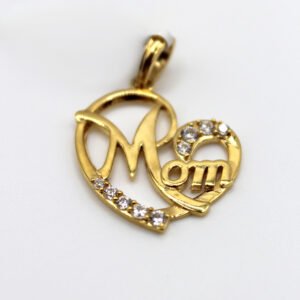 White Stone "Mom" Heart Pendant – 10KT Gold