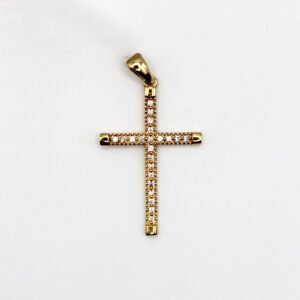 Double Row Pave White Stone Cross Pendant – 14KT Gold