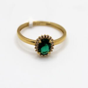 Emerald-Tone Halo Ring – 14KT Gold – Size 8
