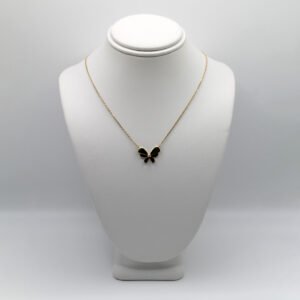 Color Inlay Butterfly Pendant Necklace – 14KT Gold Women’s