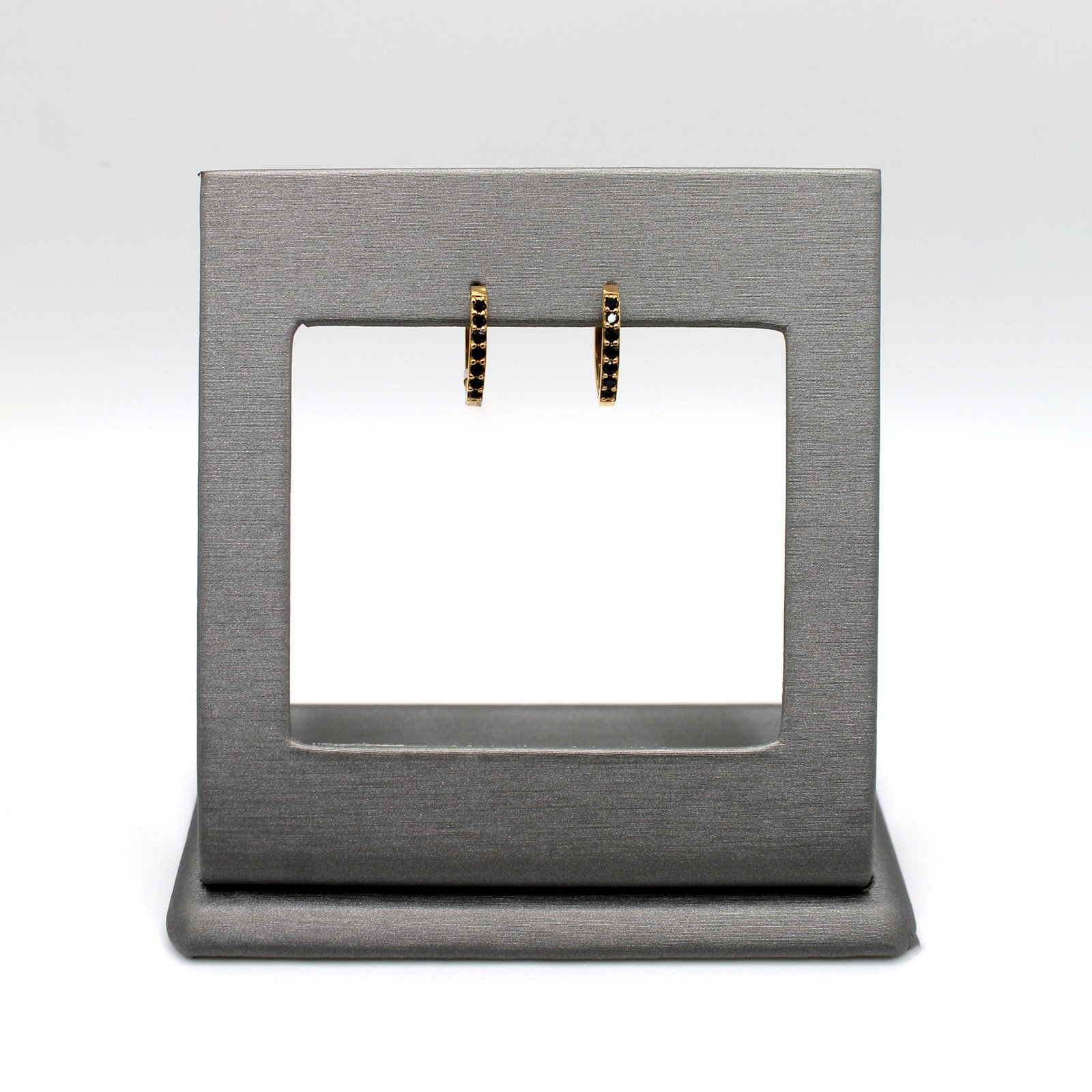 Black Stone Pave Huggie Hoop – 10KT Gold Women’s Earrings - Image 2