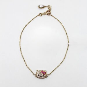 Pave Cat Face Charm – 10KT Gold Adjustable Bracelet