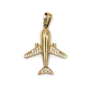 Airplane Pendant with Zirconia – 14KT Gold