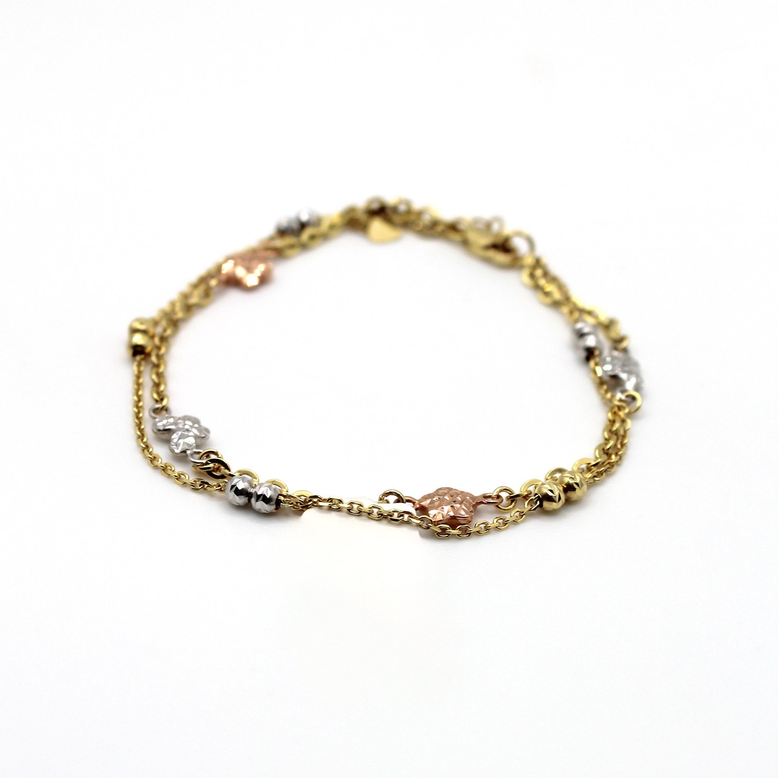 Red Bell and Heart Charm – 14KT Gold Women’s Bracelet - Image 2