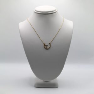 Pave White Stone Moon and Star Pendant Necklace – 14KT Gold Women’s