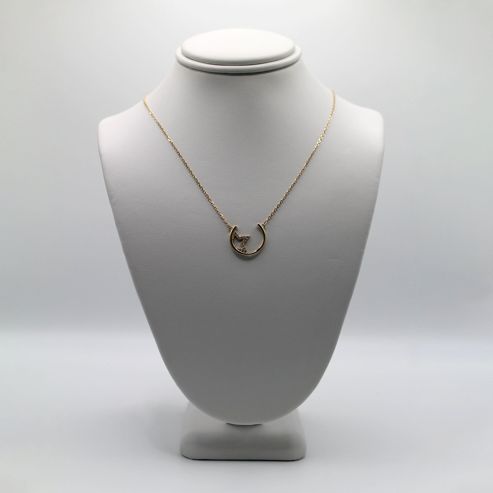 Pave White Stone Moon and Star Pendant Necklace – 14KT Gold Women’s