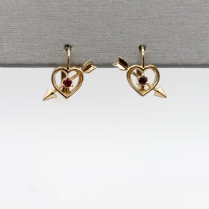 Heart and Arrow Drop Earrings with Red Color Stone – 10KT Gold Women’s