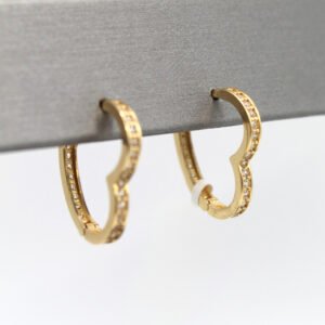 Pave White Stone Heart Hoop – 14KT Gold Women’s Earrings