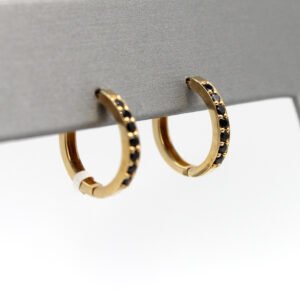 Black Stone Pave Huggie Hoop – 10KT Gold Women’s Earrings
