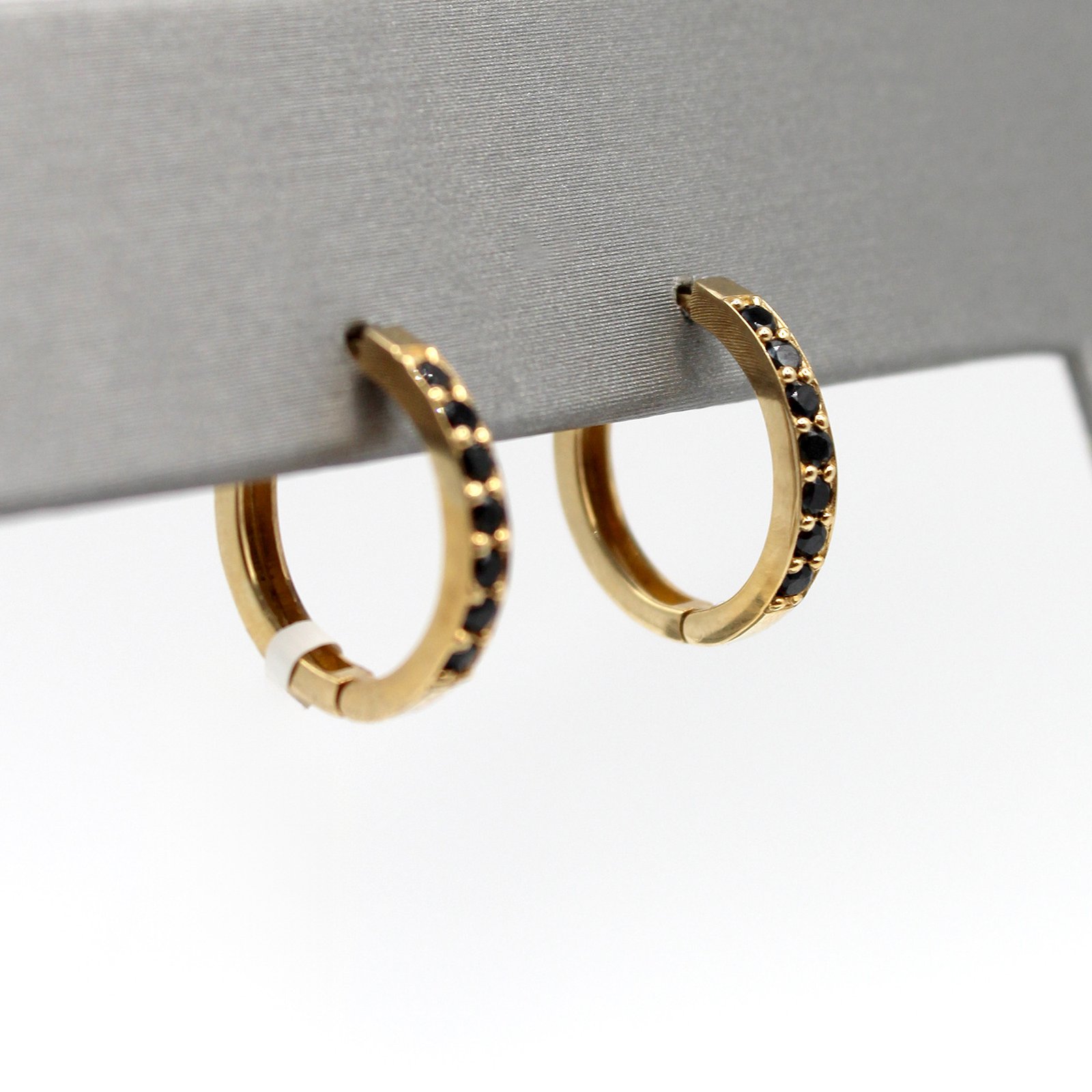 Black Stone Pave Huggie Hoop – 10KT Gold Women’s Earrings