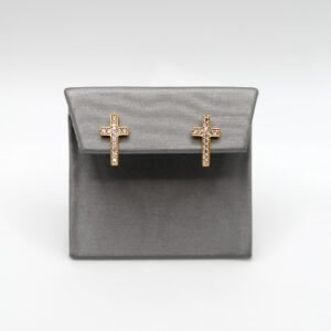 Women’s Cross Stud Earrings – 14KT Gold with Zirconia