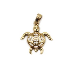 Turtle Pendant with Zirconia – 14KT Gold